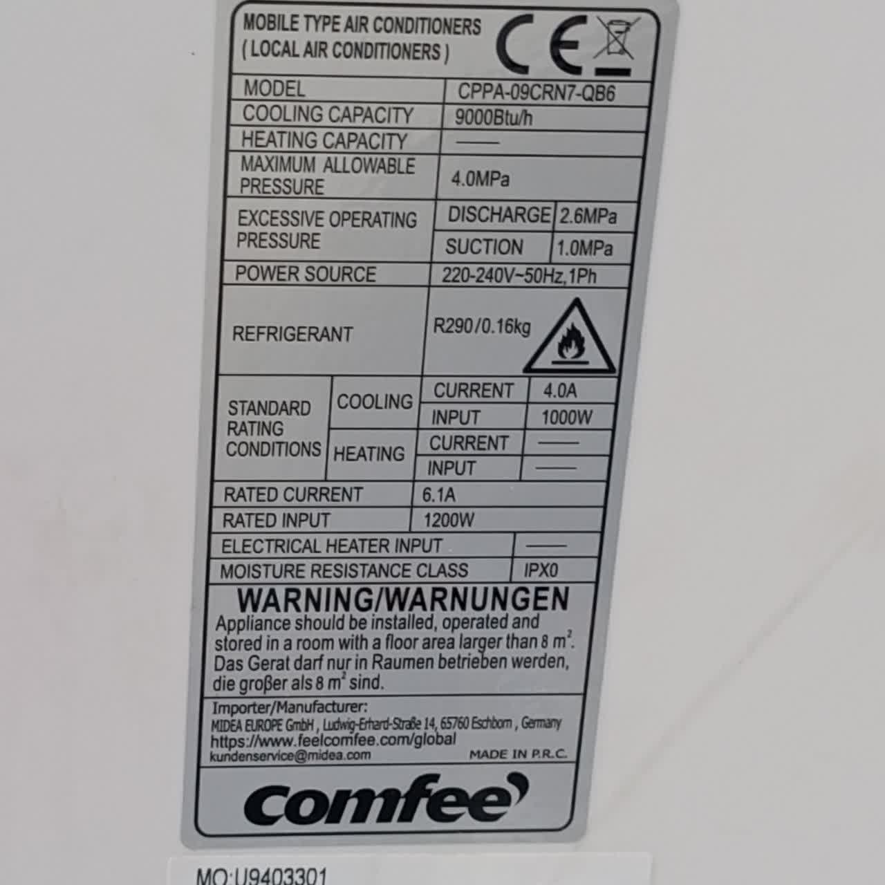 کولر گازی پرتابل 9000 مارک comfee آلمان با قابلیت اتصال به wifi ( کولر نو میباشد) پس کرایه - Image 13